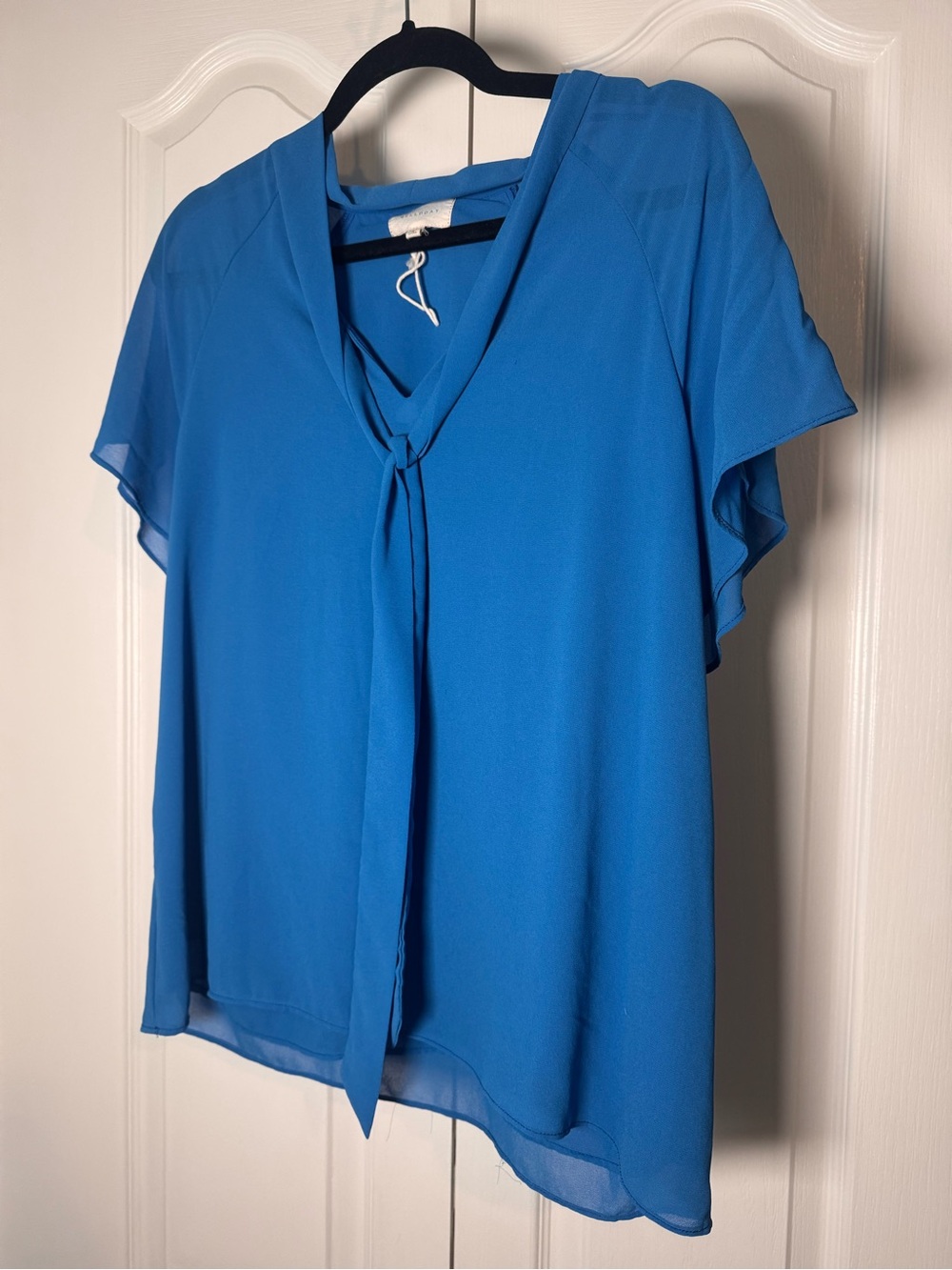 MELLODAY Vibrant Blue Tie-Neck Blouse